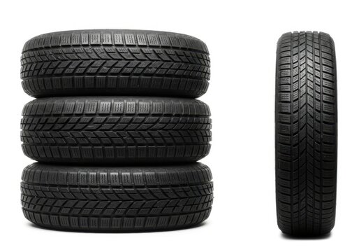 Stack of three winter tires isolated on white background