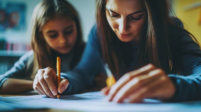 A teacher guiding a hardworking student through complex math problems.