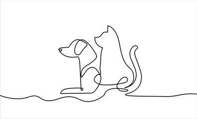 cat and dog line single design illustration template
