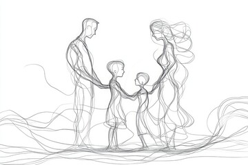 Continuous Line Family Illustration — Elegant Flowing Forms on White Background