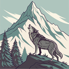 Howling Wolf at Mountain Landscape vector illustration