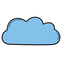 Hand drawn cartoon blue cloud on white background.