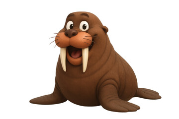 Fototapeta premium A delightful cartoon walrus smiling broadly, showcasing its impressive tusks and friendly demeanor.