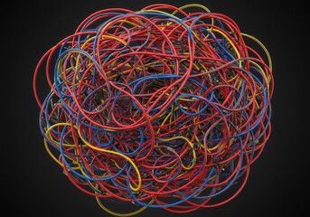 A dense, intertwined bundle of colorful electrical wires in a vibrant and captivating image.