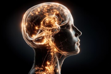 Obraz premium Exploring the intricate pathways of thought and innovation in a luminous human mind