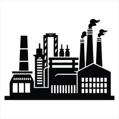 Obraz premium Automation Factory silhouette, emphasizing technological advancement in production – Factory illustration