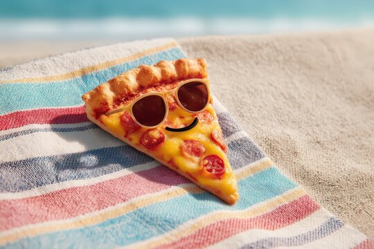 Sunny slice of pizza enjoys a lazy day by the poolside wearing cool shades