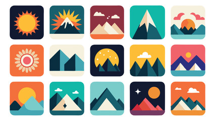  vector image icon set with silhouette mountain
