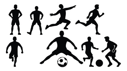  vector silhouettes of soccer players kicking d