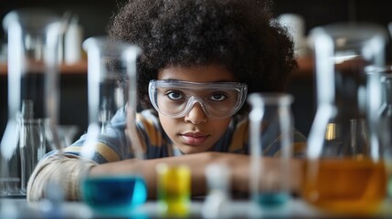 A young scholar intensely working on a science project in a laboratory.
