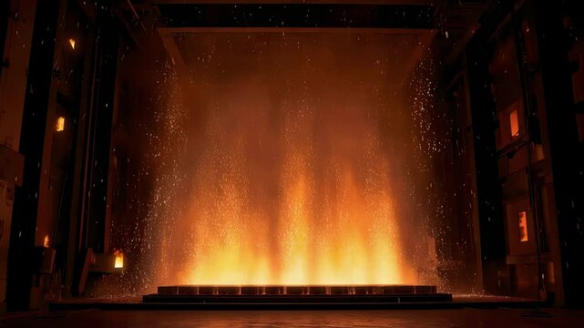 Intense heat waves emanate from an industrial kiln firing fuel cell components, showcasing a critical manufacturing step in solid oxide fuel cell production