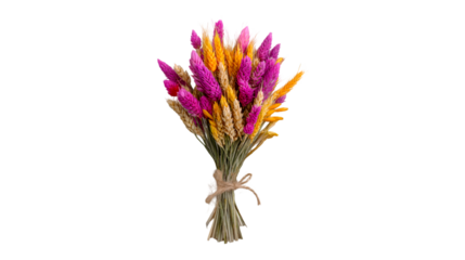 Colorful dried flower bouquet wheat and celosia tied with twine