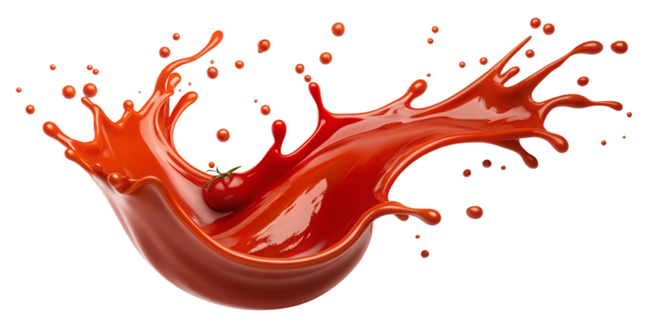 A vibrant splash of red liquid with small droplets against a stark black background creating dynamic action