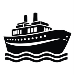 Fototapeta premium Ferry Silhouette Vector, Luxurious yacht silhouette, Versatile Fireboat Vector Silhouette