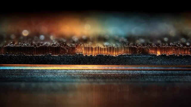 Magnified section of gallium nitride ribbon reveals microscopic textures and structures, enhancing conductivity with light reflecting off the edges