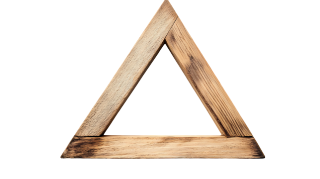Isolated wooden triangle frame constructed from three planks   studio shot isolated on transparent background