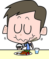 もぐもぐと食事をする男性