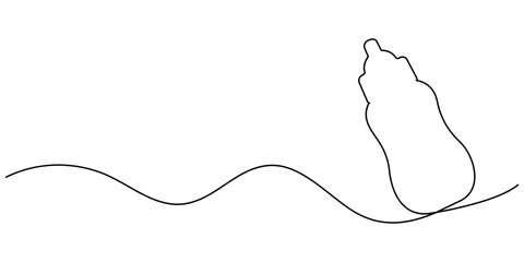 One continuous line illustration of a baby bottle, isolated on white background. Line art of baby bottle, Simple One Line Drawing of a Baby Bottle, Minimalist Child Care Design, One continuous line