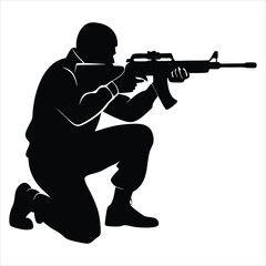 Obraz premium Soldier Silhouette Flat Vector Illustration