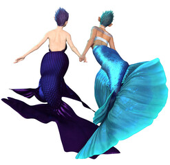 3D rendered fantasy female mermaids isolated on transparent background