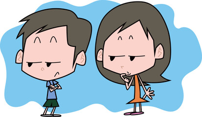 ジト目で見つめる男女