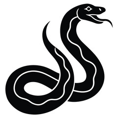 Fototapeta premium Cobra snake silhouette vector art illustration black, snake graphic icon snake black silhouette isolate vector, Coiled snake silhouette vector illustration of a cartoon of a snake vector illustration.