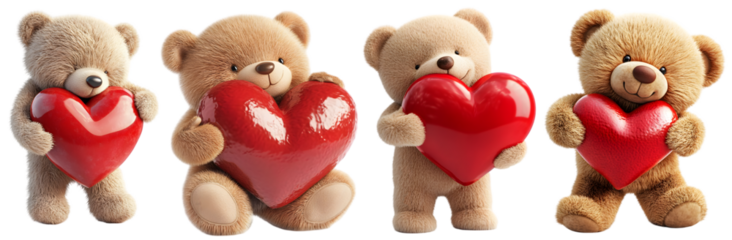 Teddy bears holding red hearts in a row perfect for valentine and love themes


