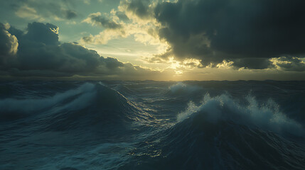 Thunderclouds loom above mountain plain glowing with sun rays high resolution picture
