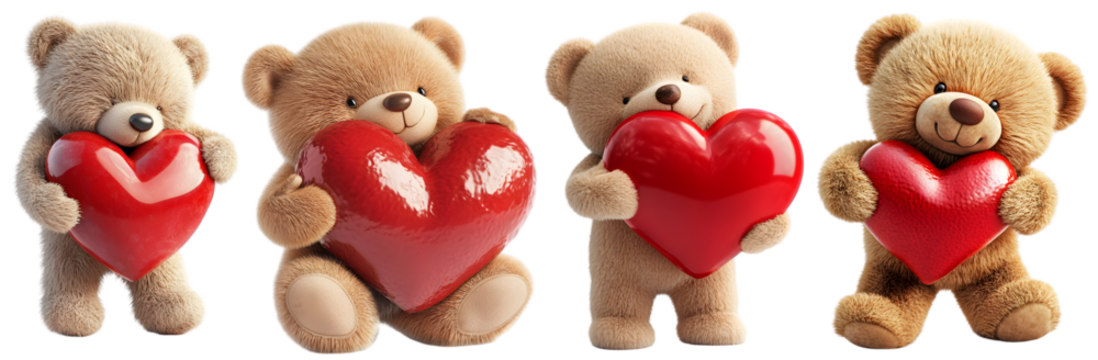 Teddy bears holding red hearts in a row perfect for valentine and love themes

