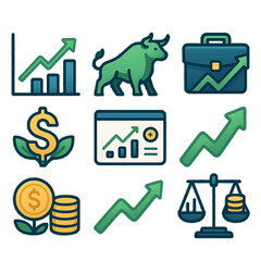 Stock Growth Icon Set – Minimal, Flat, Transparent Background