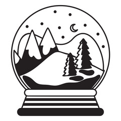 Mountain scene snow globe stroke