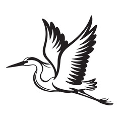 Obraz premium A black vector illustration depicts a flying stork silhouette with a baby, a symbol of new life in wild nature