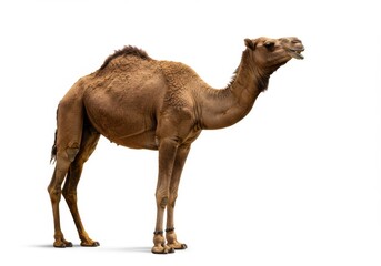 Dromedary camel standing isolated on white background