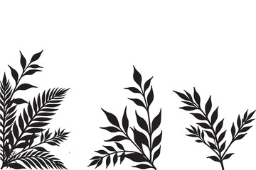 Fototapeta premium Tropical Leaves and Flowers Black Silhouette Set