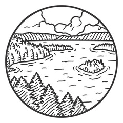 Lake and forest stroke landscape