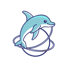 Naklejka premium Playful dolphin jumping through hoops vector illustration