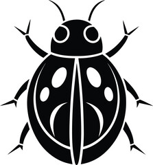Ladybug silhouette, top view insect, dotted beetle icon, black bug design, simple vector illustration