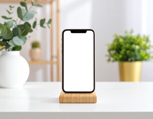 Front view of smartphone on a modern minimalist desk