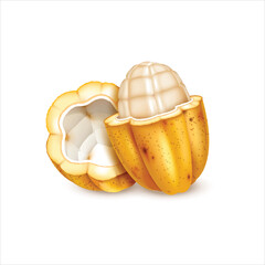 Peeled raw cocoa fruit isolated on white background