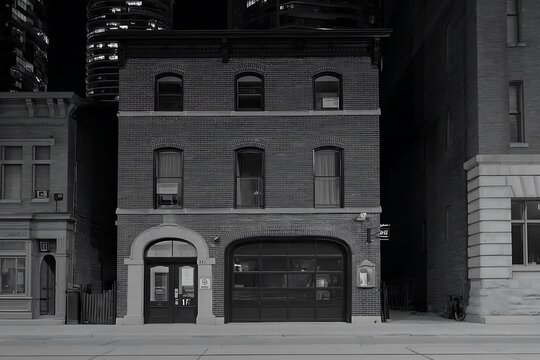 Fototapeta Historic building in urban environment black and white