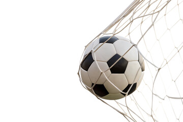 Soccer ball in net goal isolated on a white background png ai generated