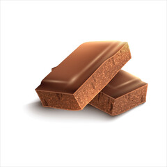 Two pieces of chocolate bar isolated on white background