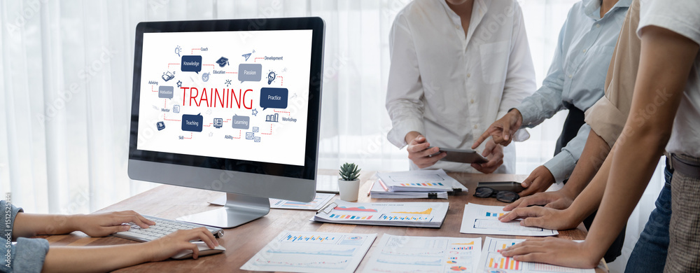 Fototapete e-learning website with sofware for student to study online on the internet network brisk