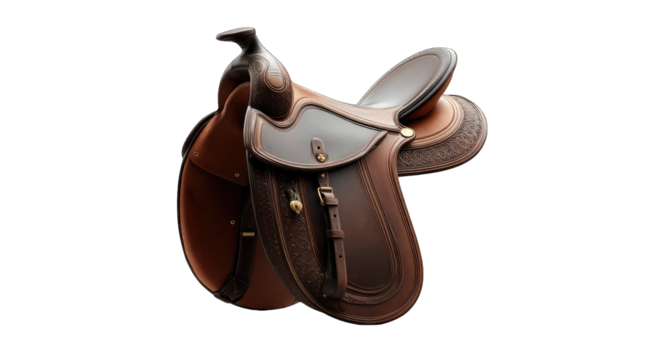 Classic western saddle, rich leather, intricate details
