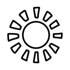 Doodle hand-drawn sun icon with irregular bold rays in black on white background. Simple boho style design element perfect for tattoos, stickers, wall art, logos, graphic projects. Vector illustration