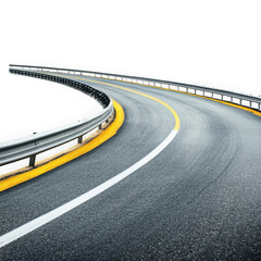 Curved road with guardrail on transparent background