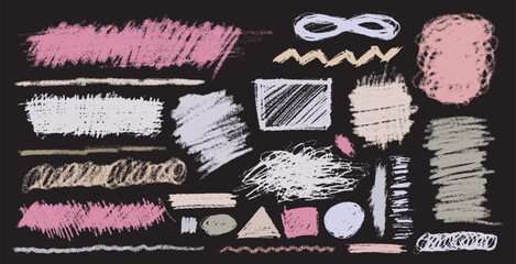 Set of pastel pencil underline, crayon scribble brush and line. Realistic vector multi kids crayon scribble line, stroke, design element. Crayon colored elements in grunge style. Vector illustration.