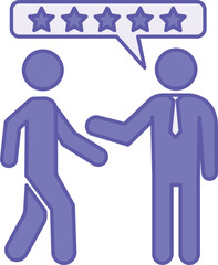 Colored Review Icon. Vector Illustration. Man Gives a Good Recommendation To Another Person. Analysis, Evaluation, Comment, or Discussion About Something. Influencer Concept