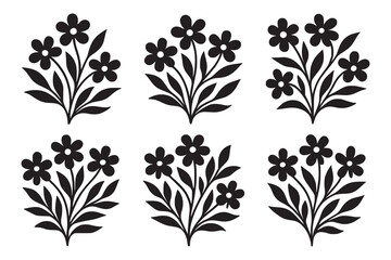 Black Silhouette Set of Three Flowers - Daisy, Tulip, and More