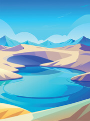 vector illustration of a sea landscape blue lake blue sky